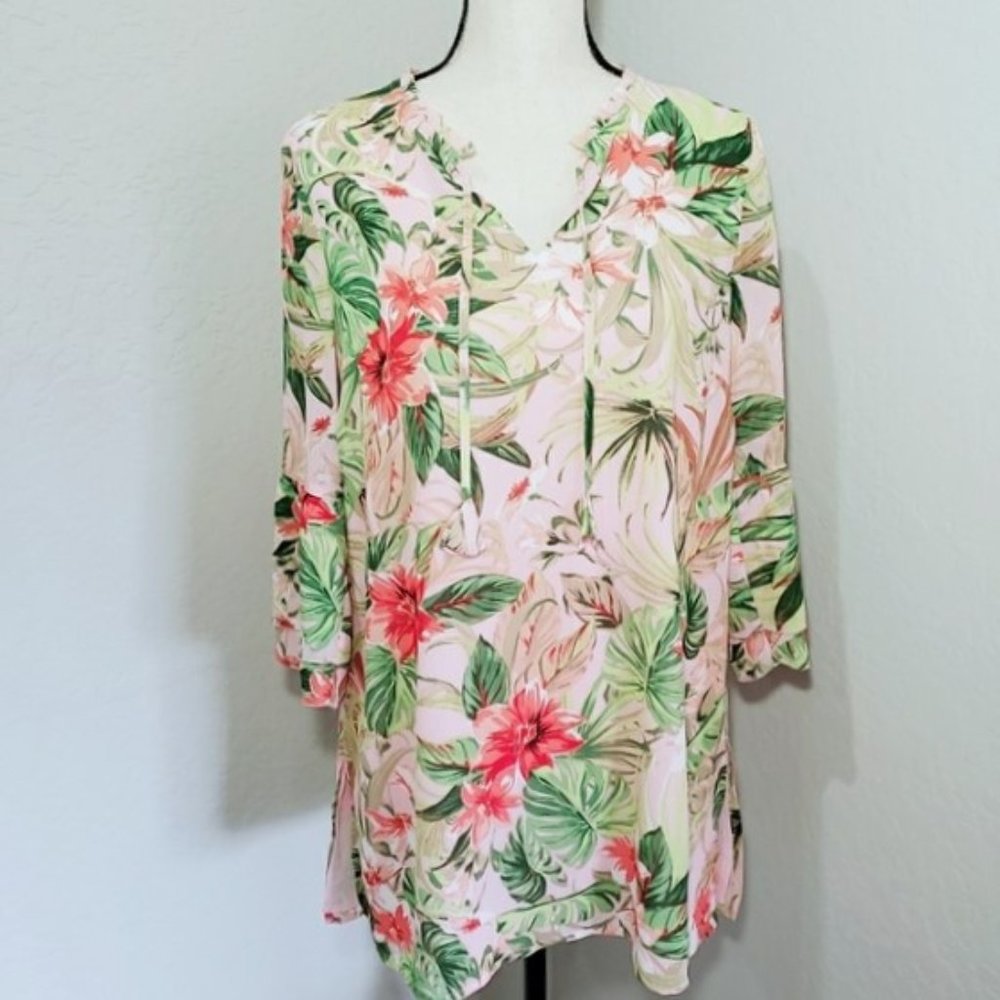 J Jill Tropical Floral Print Tunic XS